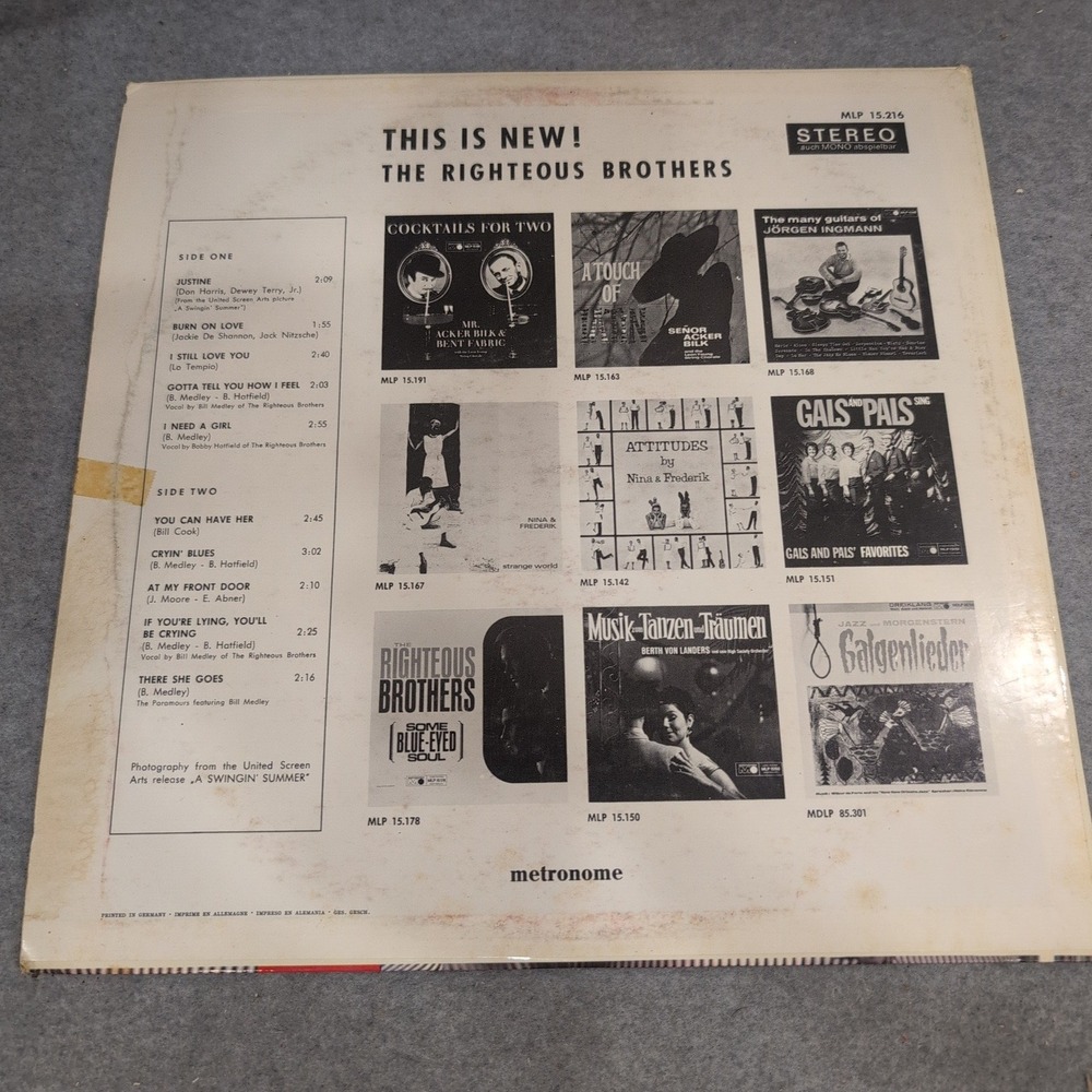 Righteous Brothers This Is New! Vinyl LP Metronome MLP 15 216 Stereo Germany VG - Picture 2 of 5